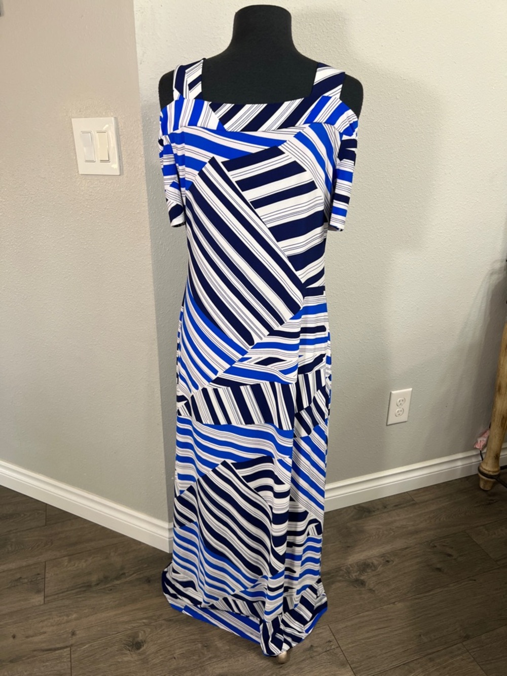 Nine West Blue, Navy and White Striped Cold-Shoulder Maxi Dress - Picture 3 of 4